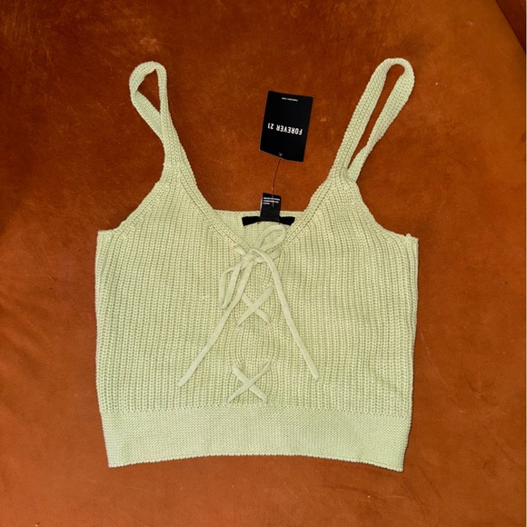 Forever 21 Knit Crop Tank Top with Tie Up Front | S | Pistachio Green | NWT - Picture 4 of 5